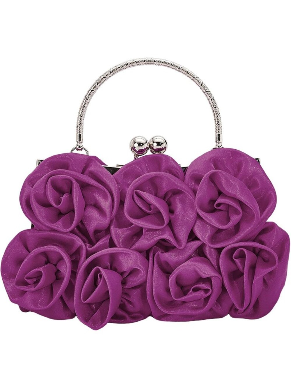 Women Purple 3d Rose Clutch Purse Detachable Chain Wedding Evening Crossbody Bag
